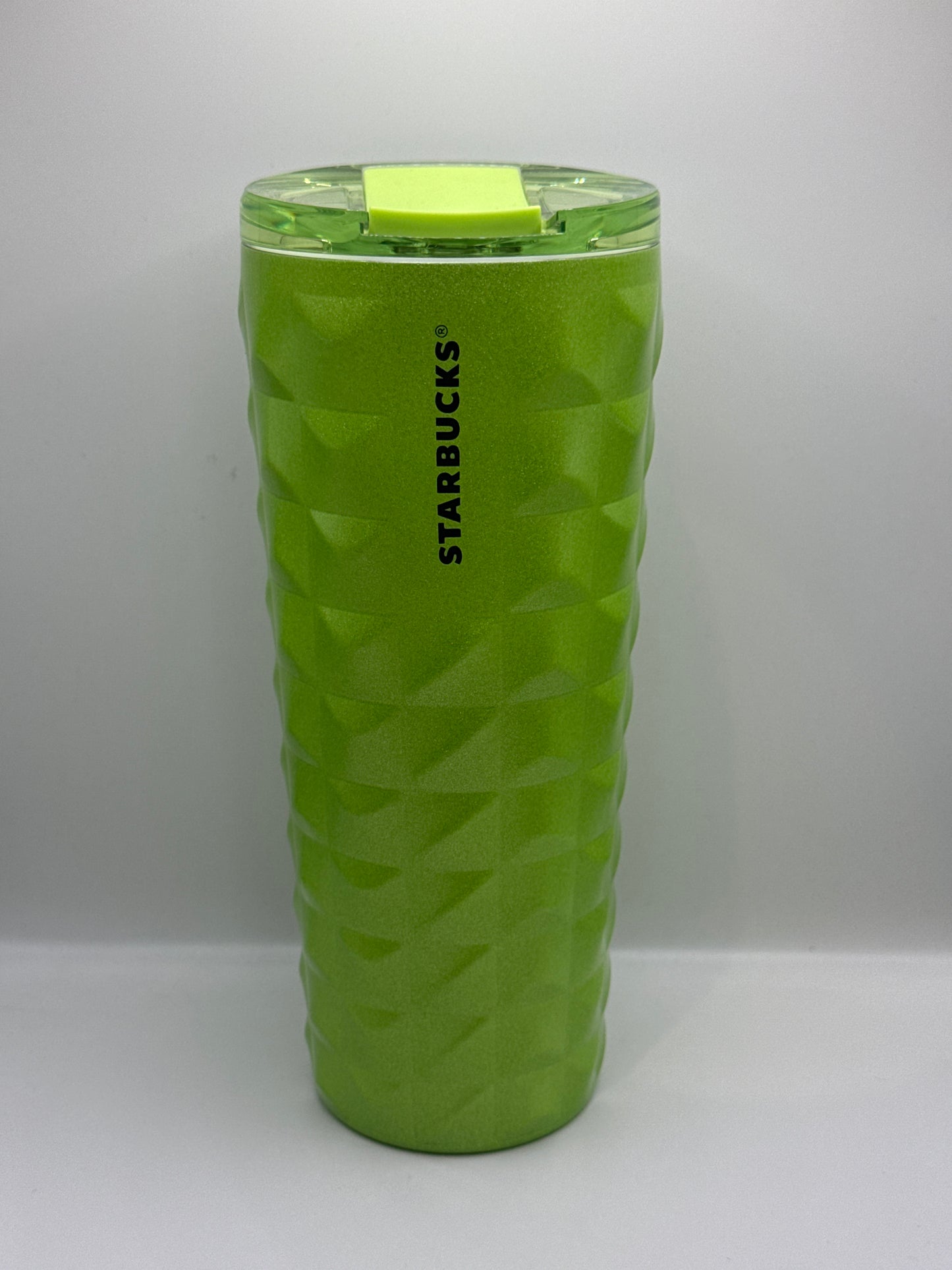 Starbucks Green Geometric 16oz Metal Tumbler for hot or cold drinks.