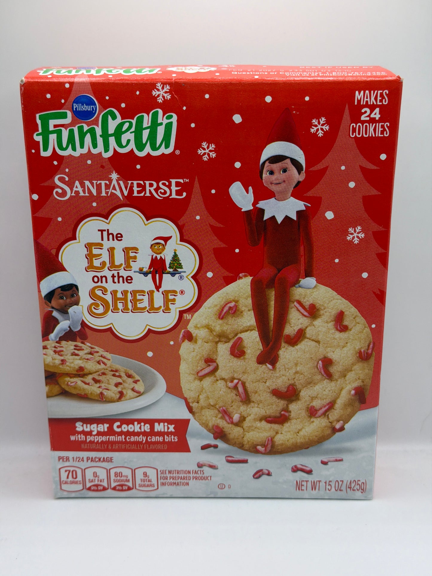Pillsbury Santaverse Elf on the Shelf Sugar Cookie Mix with peppermint candy cane bits .