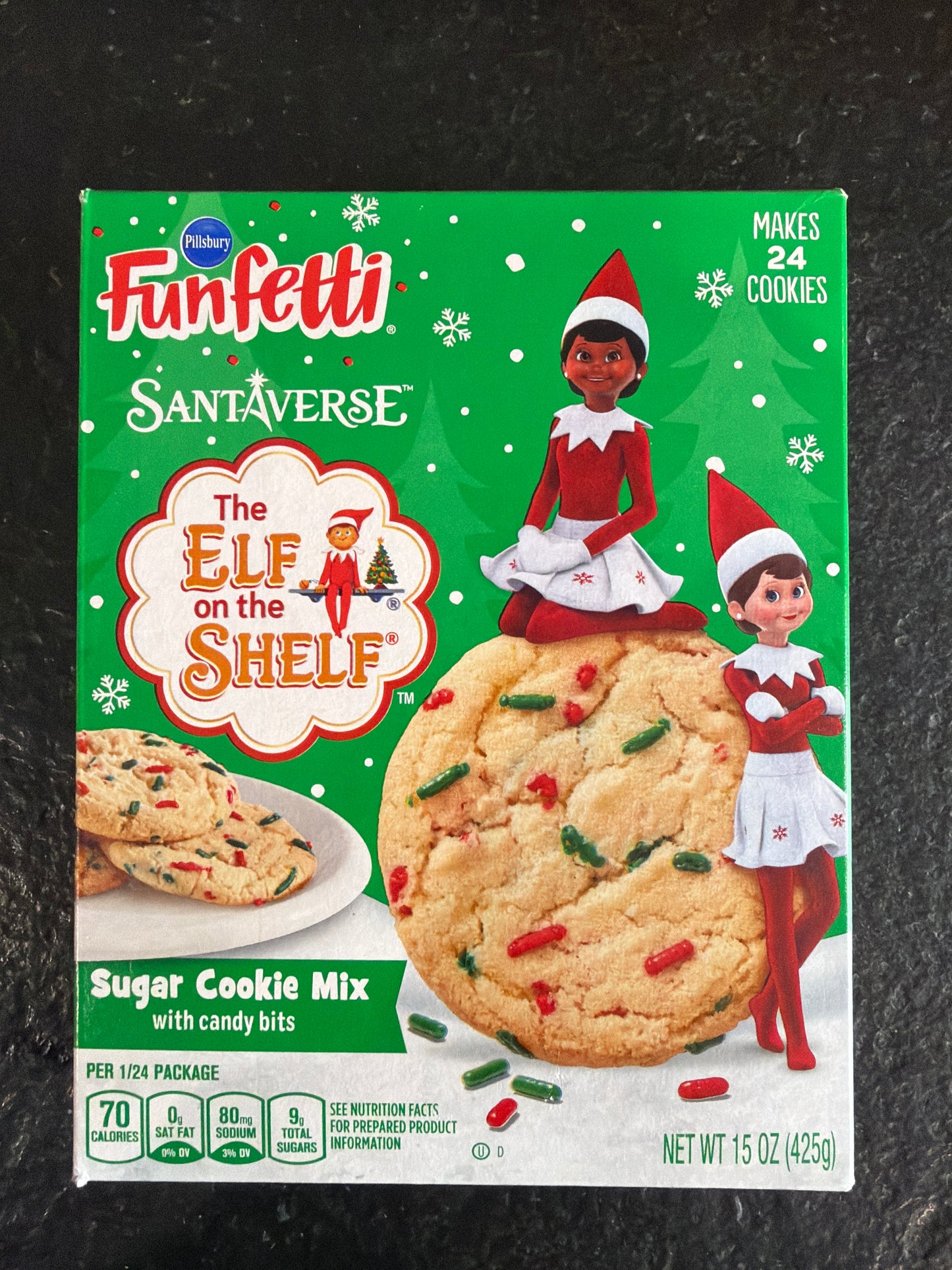 Pillsbury Santaverse Elf on the Shelf Sugar Cookie Mix with candy bits .