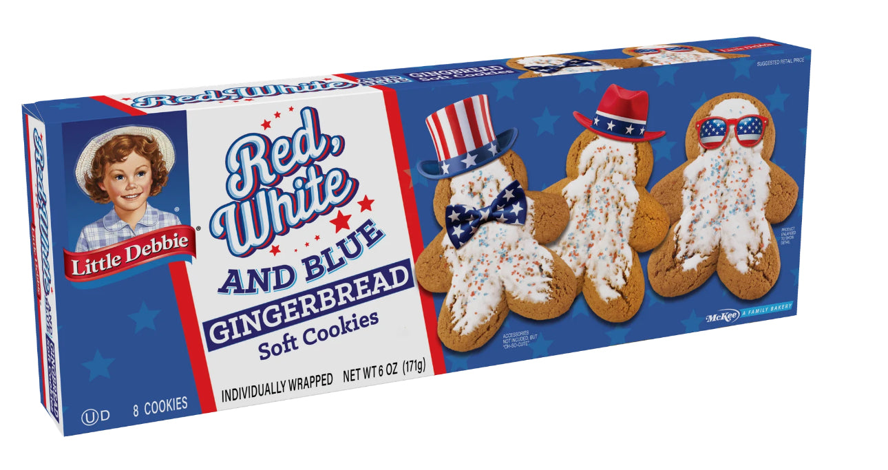 Little Debbie Red White & Blue Gingerbread Soft Cookies 8 pack