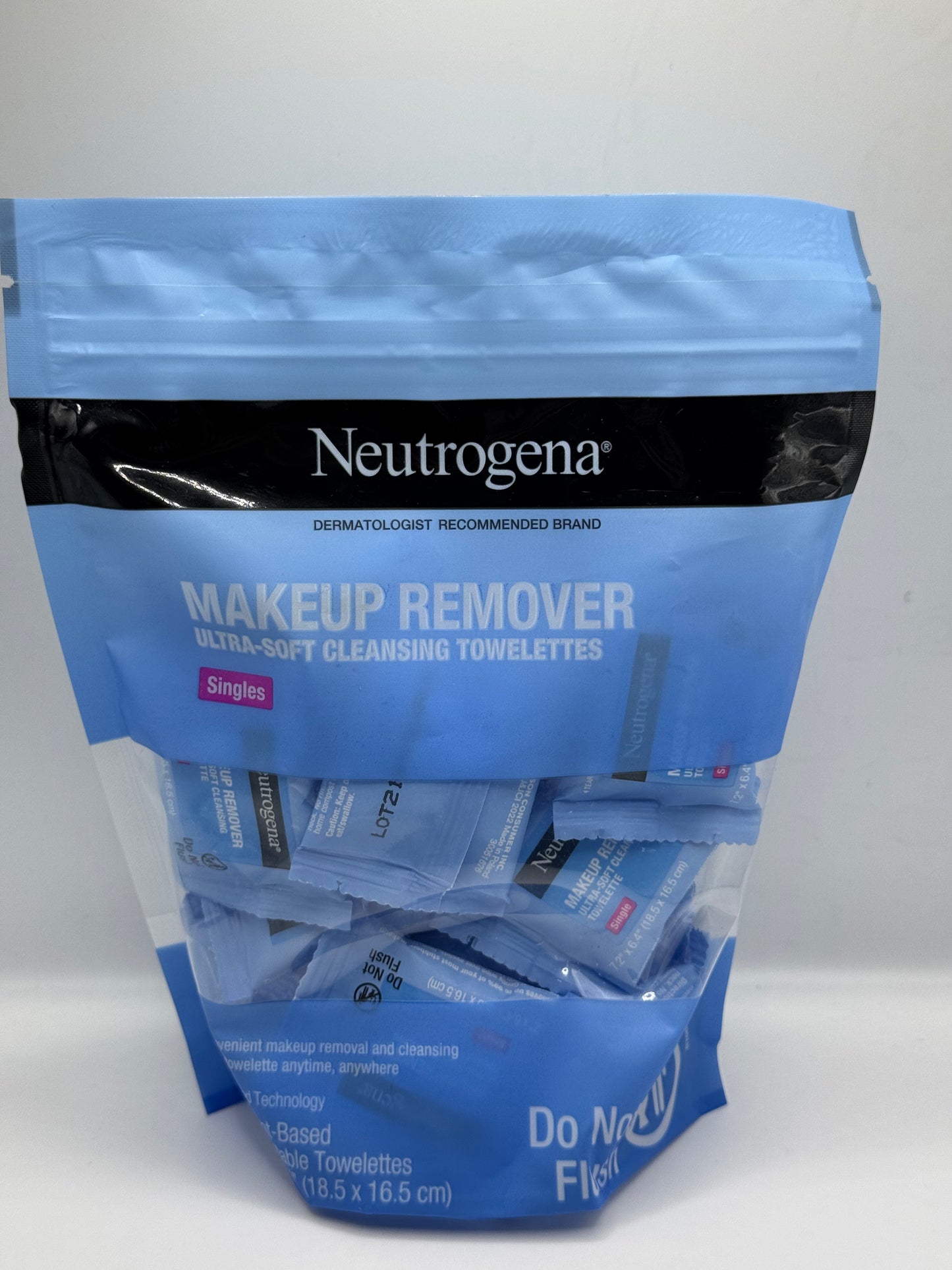 Neutrogena Make Up Remover wipes ultrasoft cleansing towelettes singles 20 individually wrapped.