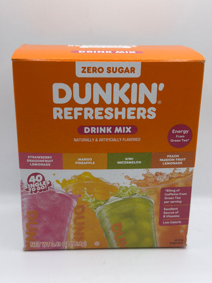 Dunkin Refreshers Drink Mix Zero Sugar Pack Of 30 or 40 Mixed Flavour Singles