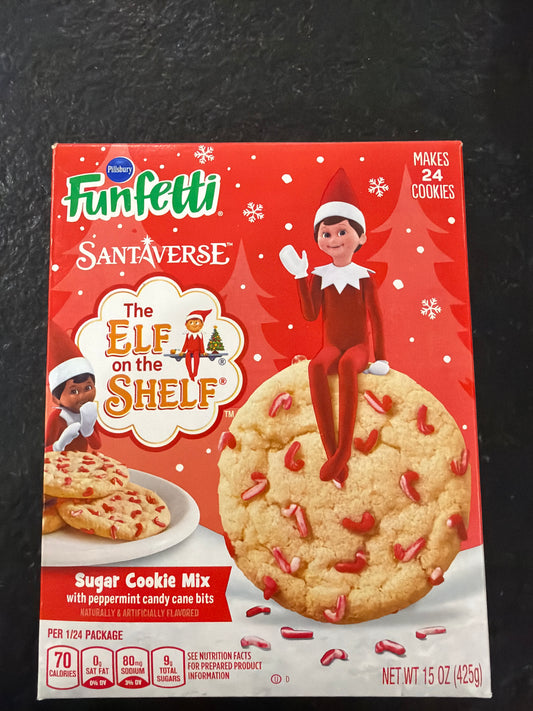 Pillsbury Santaverse Elf on the Shelf Sugar Cookie Mix with peppermint candy cane bits .