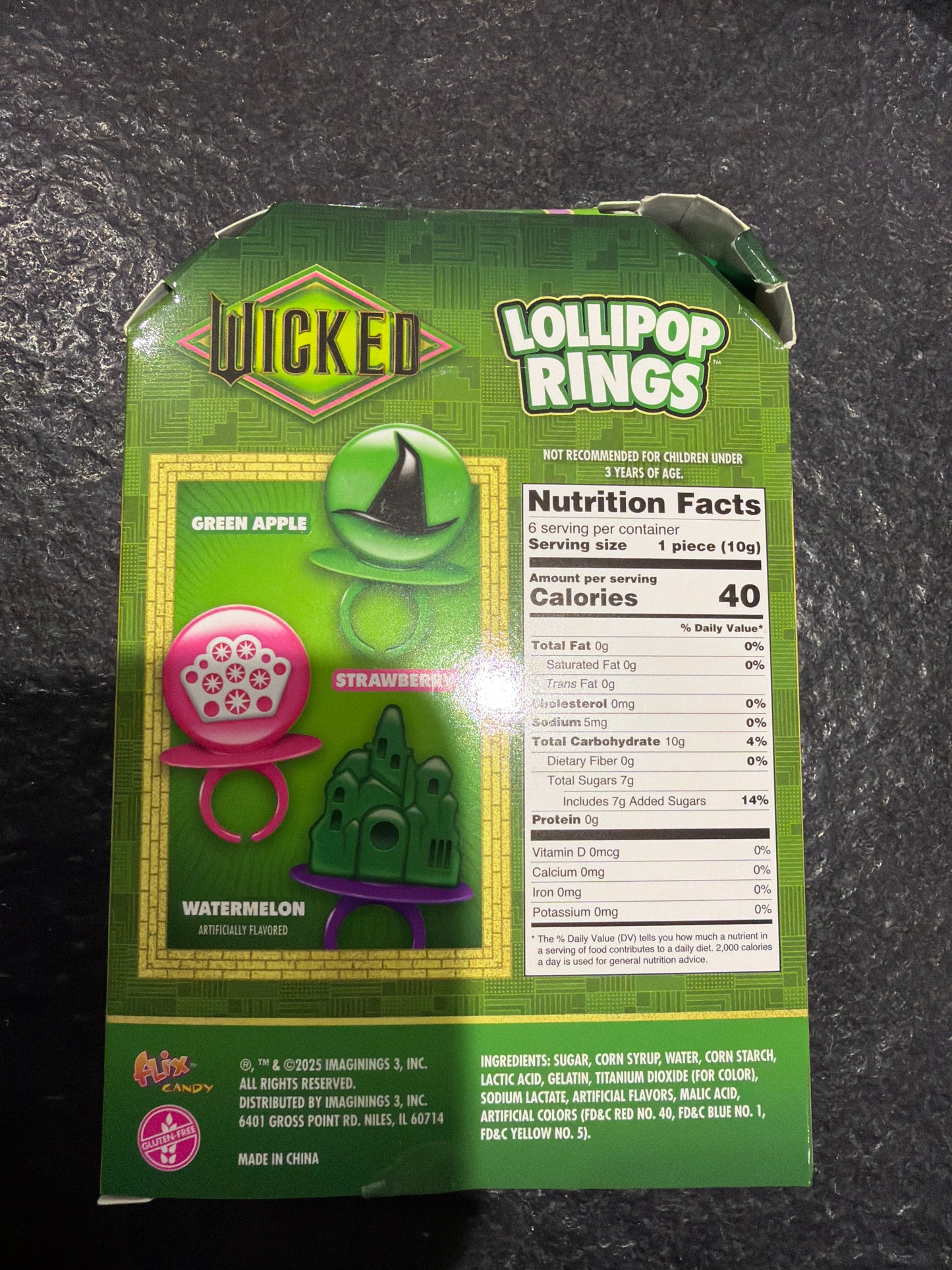 Wicked lollipop rings green apple, strawberry and watermelon 6ct