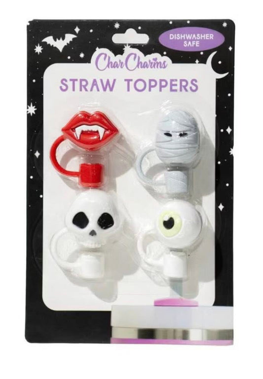 Halloween Tumbler Straw Toppers 4 Pack Various Designs