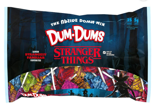 Stranger Things Limited Edition Dum Dums - The Upside Down Mix of Lollipops. 289g bag individually wrapped