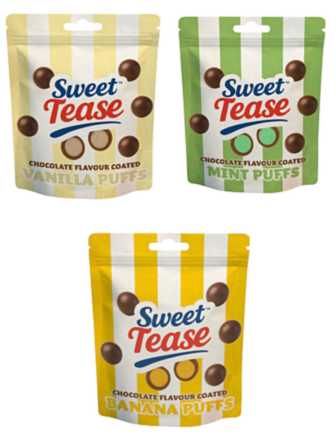 Sweet Tease Chocolate Flavour Coated Puffs Variety of flavours