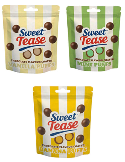 Sweet Tease Chocolate Flavour Coated Puffs Variety of flavours