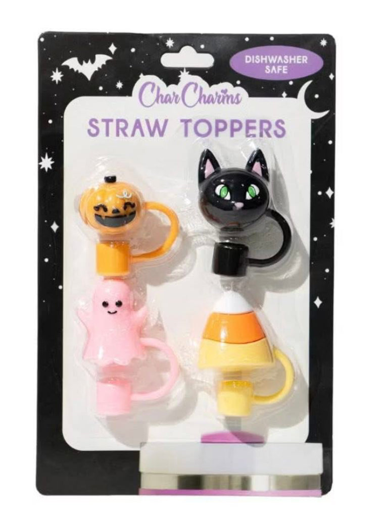 Halloween Tumbler Straw Toppers 4 Pack Various Designs