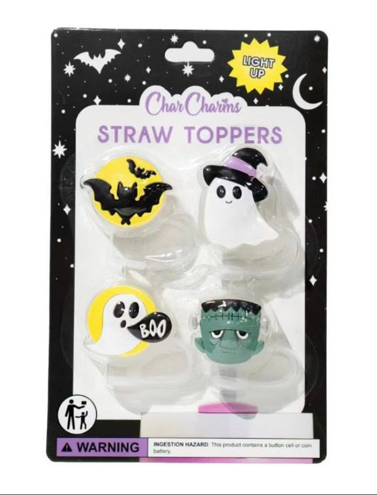 Halloween Tumbler Straw Toppers 4 Pack Various Designs