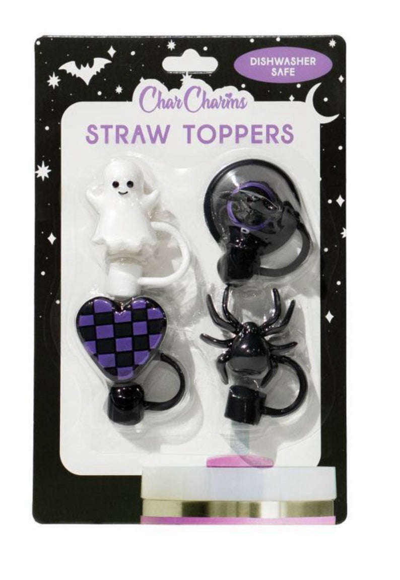 Halloween Tumbler Straw Toppers 4 Pack Various Designs