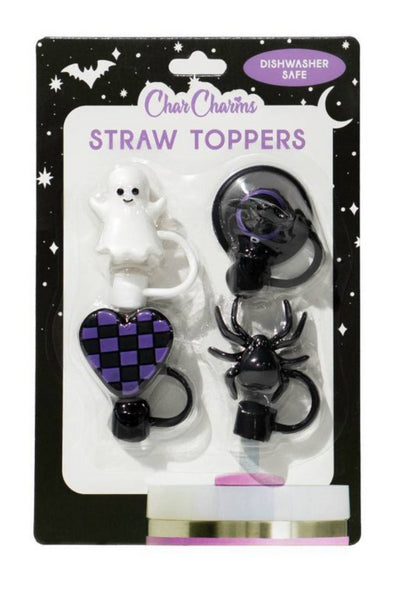 Halloween Tumbler Straw Toppers 4 Pack Various Designs