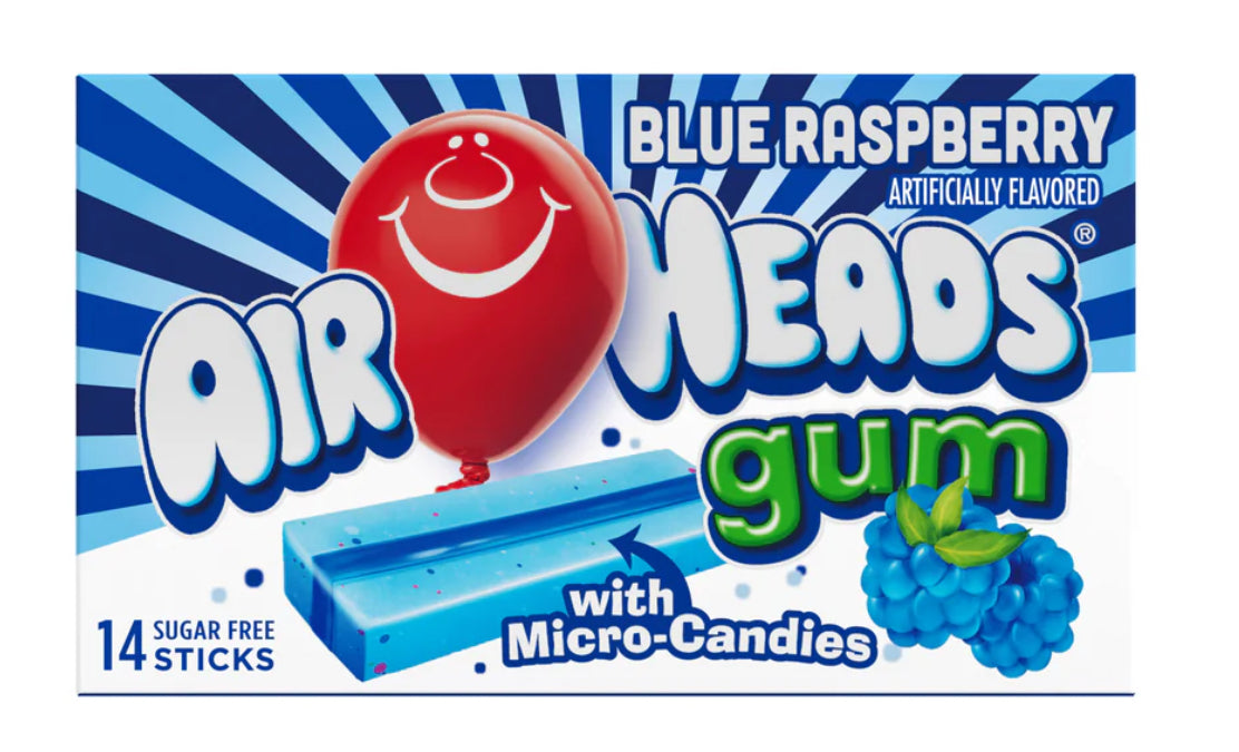 Airheads Gum Blue Raspberry with Micro Candies 14 Sticks