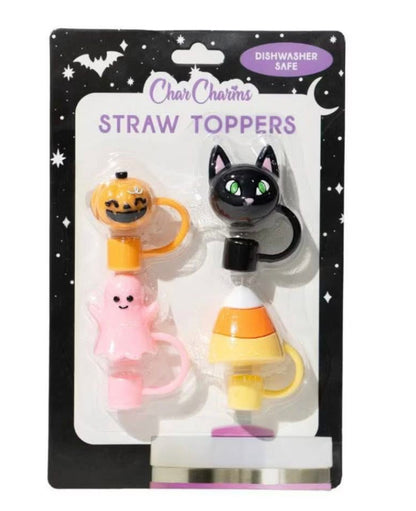 Halloween Tumbler Straw Toppers 4 Pack Various Designs