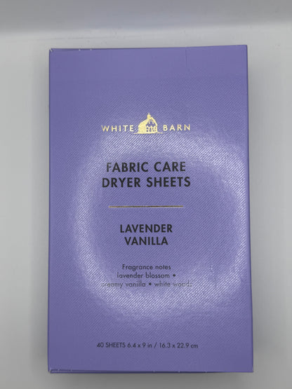 BBW White Barn Fabric Dryer Sheets Box of 40 Various Scents