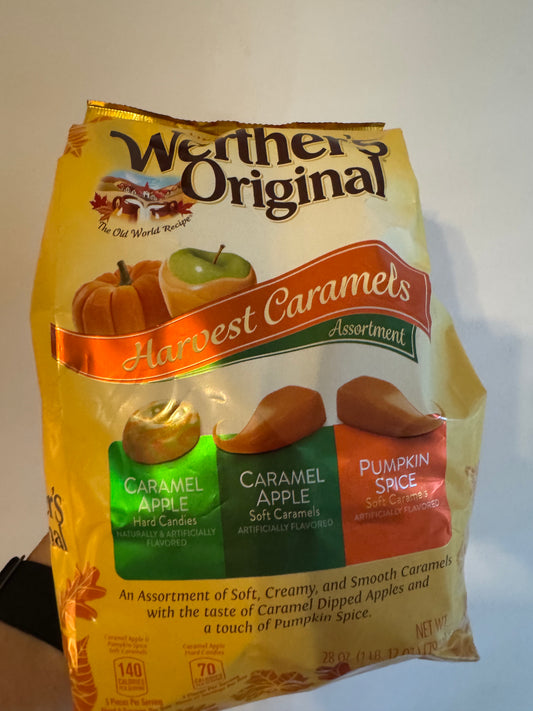 Werthers Originals Harvest Caramel Assortments, caramel apple hard candies, caramel apple soft caramels, pumpkin spice soft caramels 794g bag