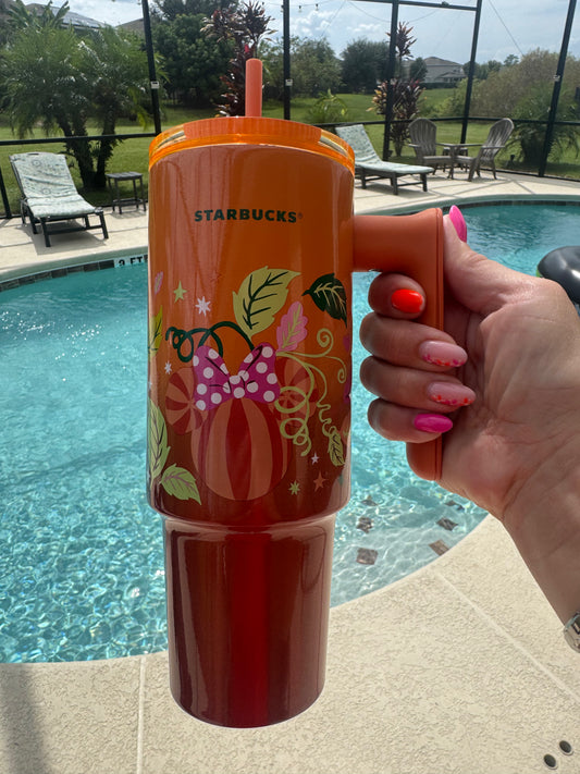 Walt Disney World Starbucks Metal Tumbler with handle Pumpkin Edition